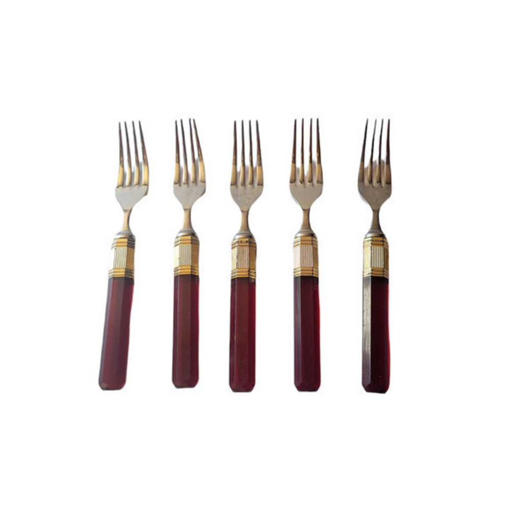 Vintage Prisma Laslo For Mikasa Made‎ in Japan 5 Salad Forks with Opaque Handles